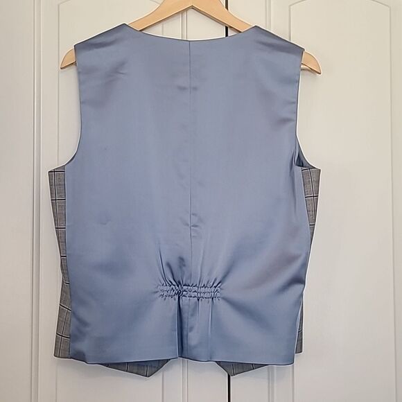 Tahari ASL Satin Back Plaid Vest Gray Blue Size 14 - Picture 7 of 13